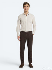 Kahverengi Dokuma Relaxed Fit Casual Pamuk Karışımlı Pantolon