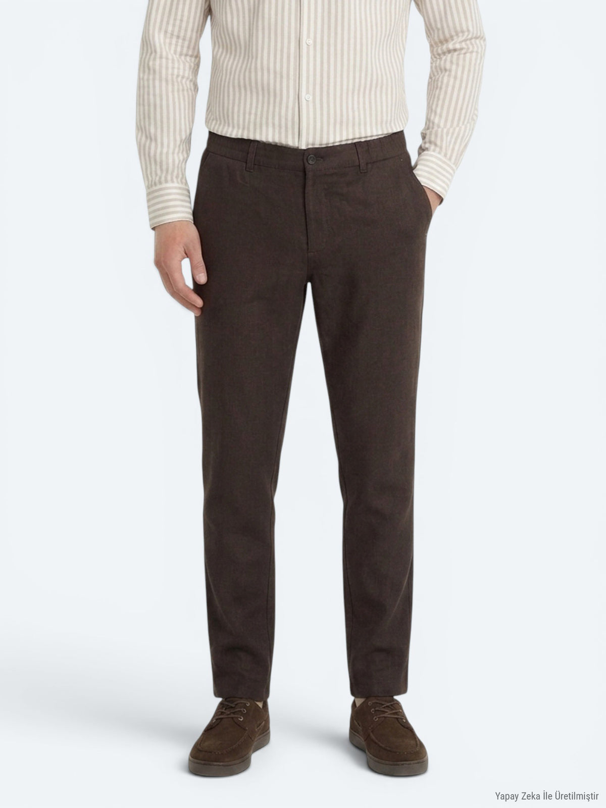 Kahverengi Dokuma Relaxed Fit Casual Pamuk Karışımlı Pantolon
