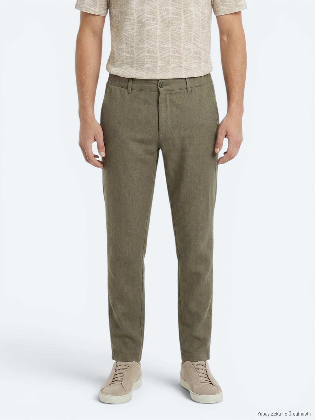 Haki Dokuma Relaxed Fit Casual Pamuk Karışımlı Pantolon