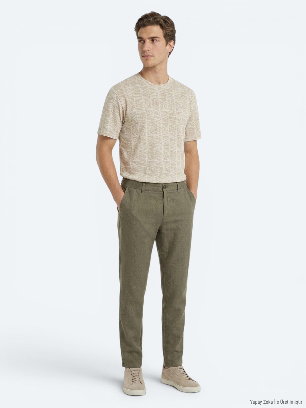 Haki Dokuma Relaxed Fit Casual Pamuk Karışımlı Pantolon