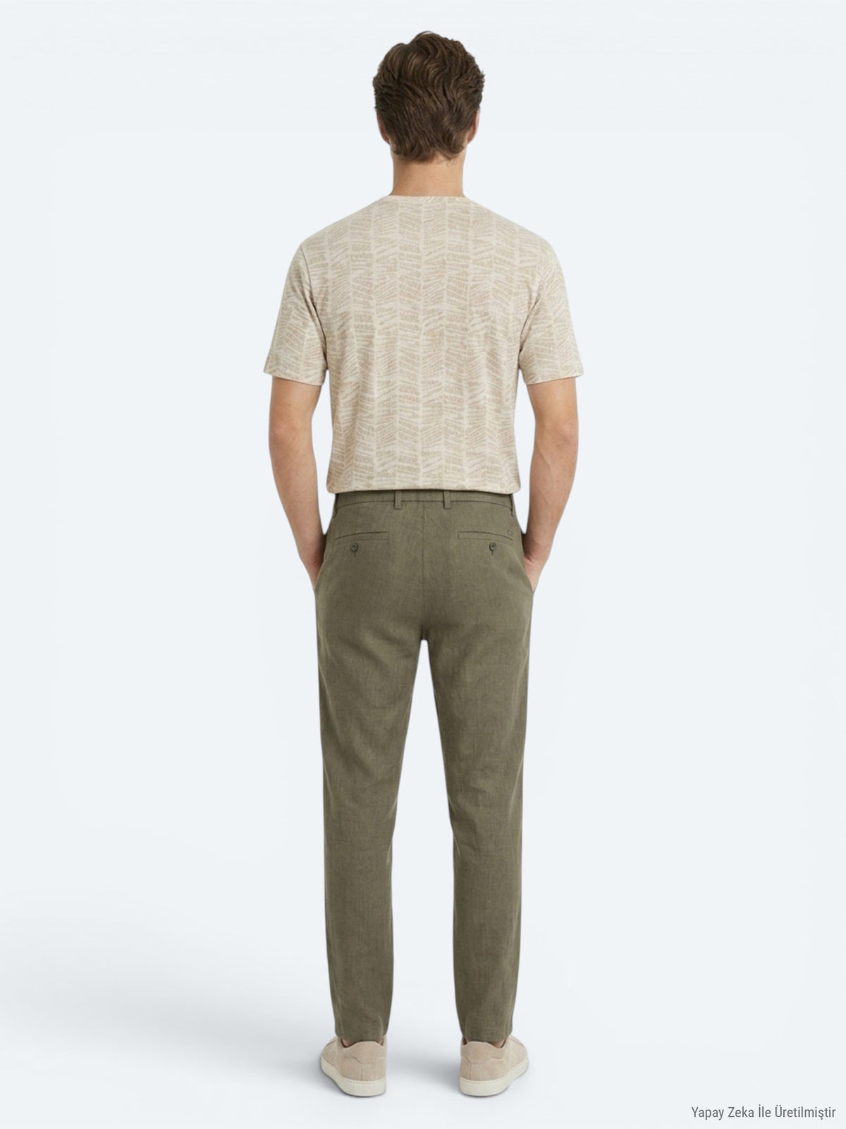 Haki Dokuma Relaxed Fit Casual Pamuk Karışımlı Pantolon