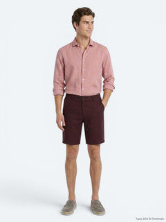 Bordo Düz Dokuma Jogging Fit Casual Pamuk Karışımlı Bermuda