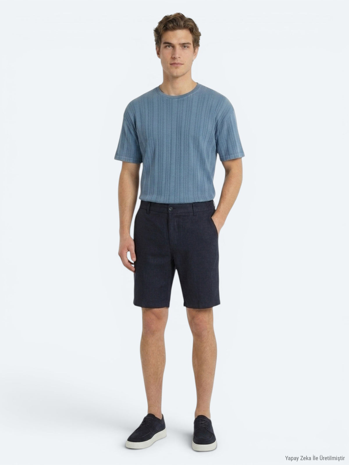 Lacivert Düz Dokuma Jogging Fit Casual Pamuk Karışımlı Bermuda