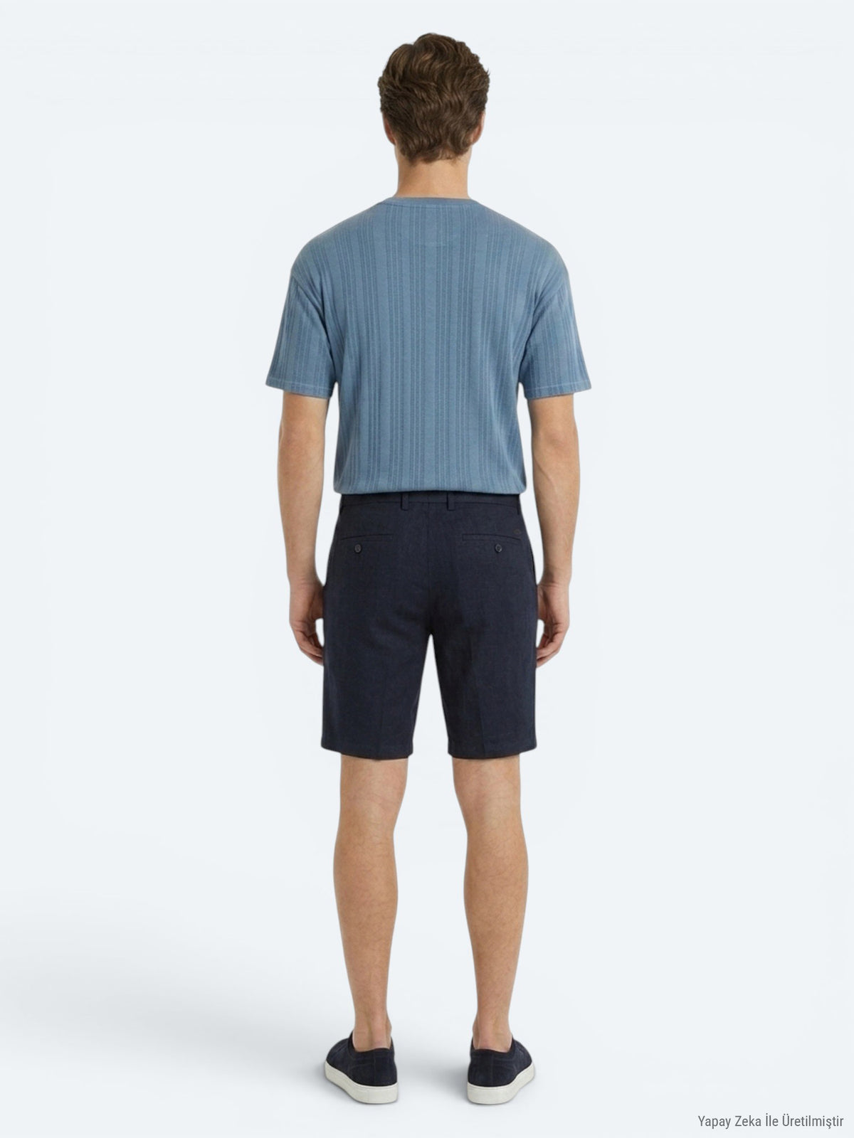 Lacivert Düz Dokuma Jogging Fit Casual Pamuk Karışımlı Bermuda