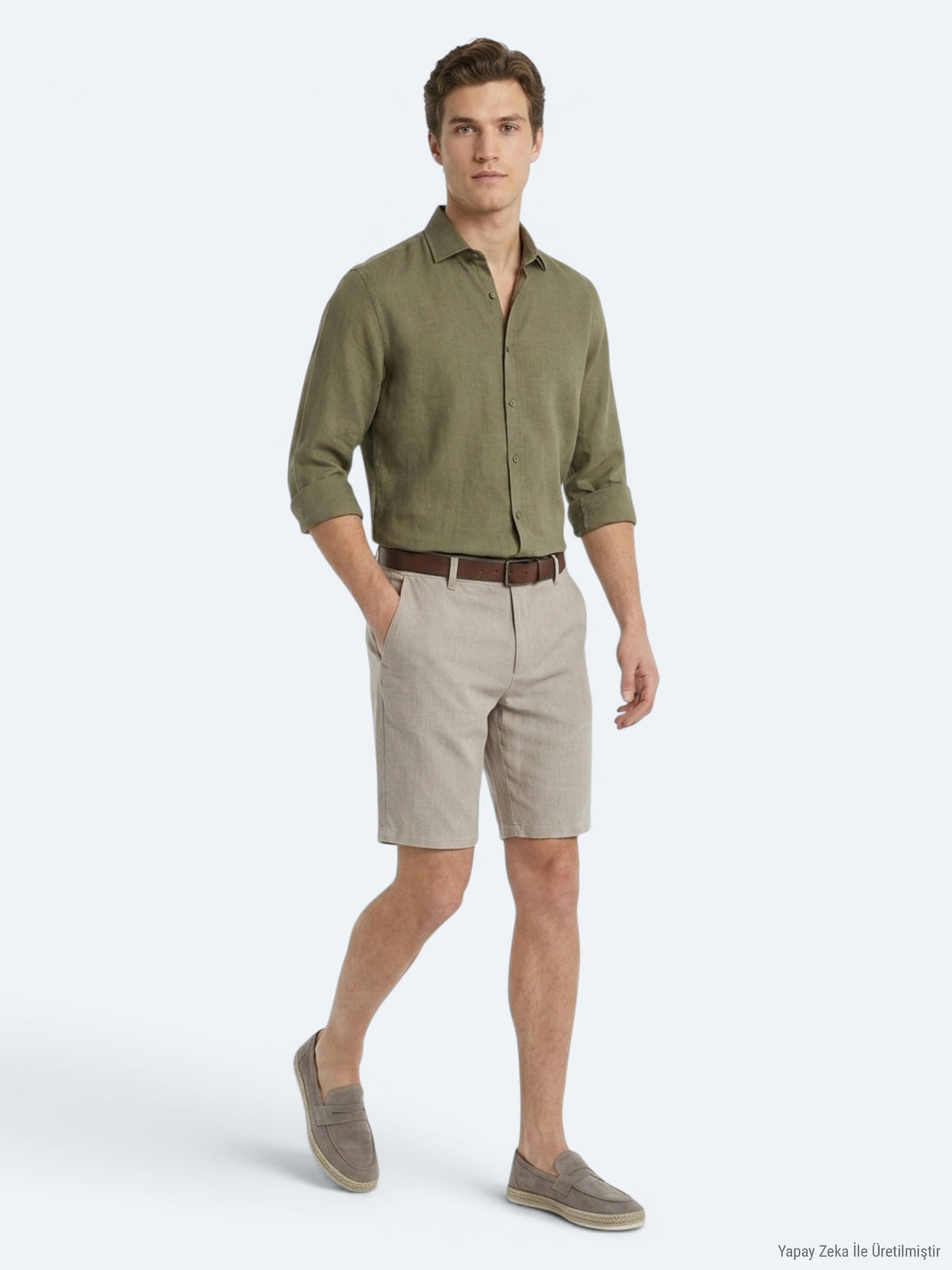 Vizon Düz Dokuma Jogging Fit Casual Pamuk Karışımlı Bermuda
