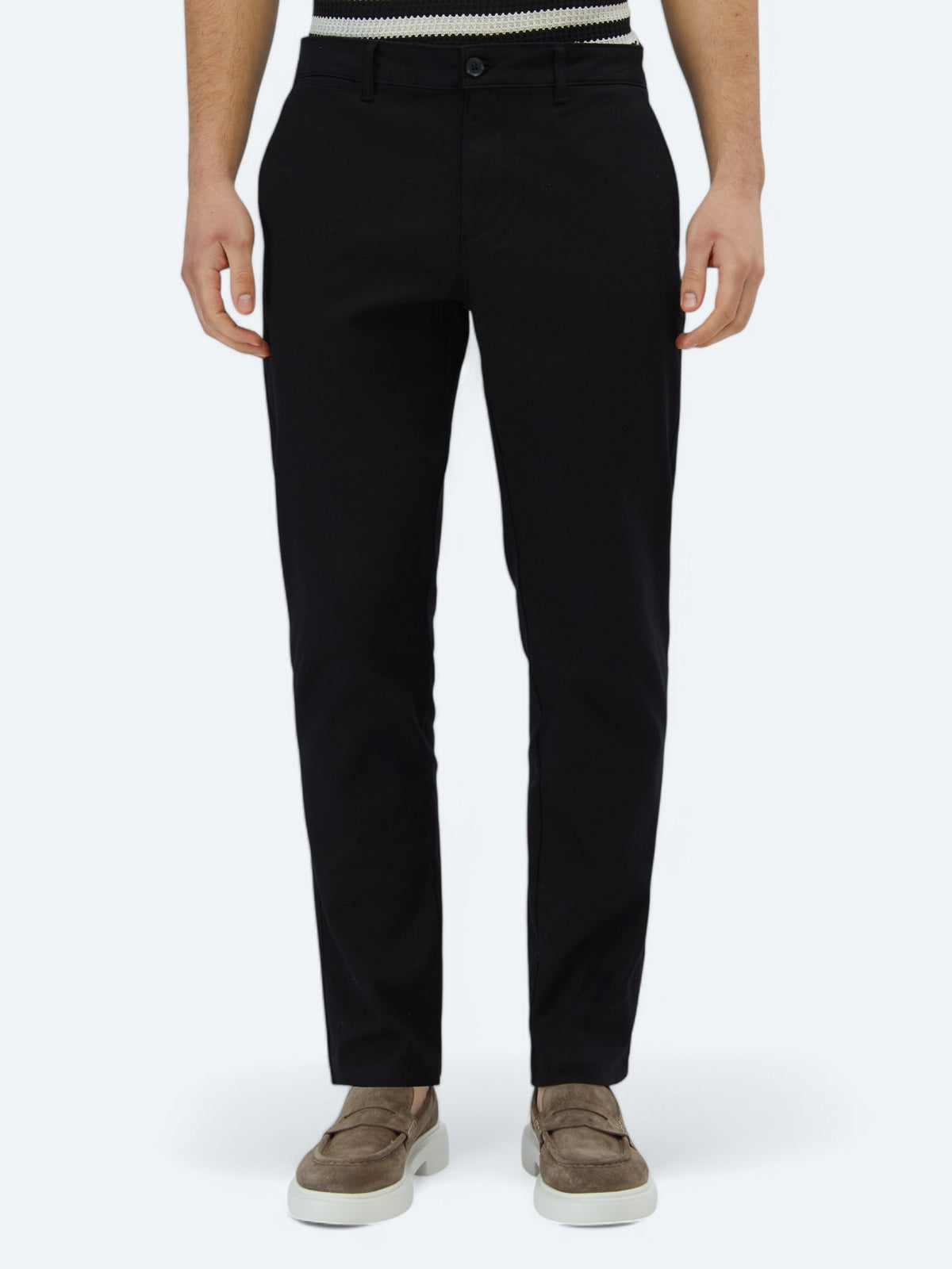 Siyah Dokuma Regular Fit Casual Pamuk Karışımlı Pantolon