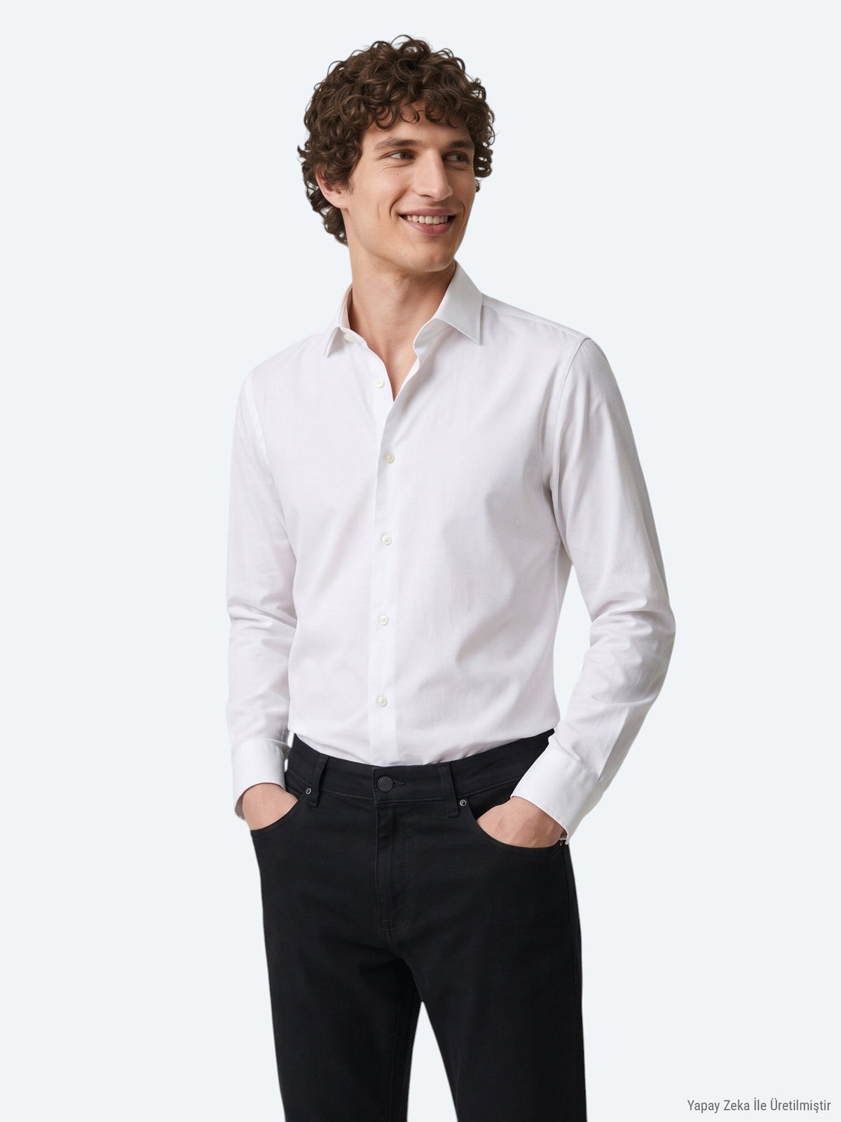 Beyaz Düz Slim Fit Uzun Dokuma Klasik %100 Pamuk Gömlek