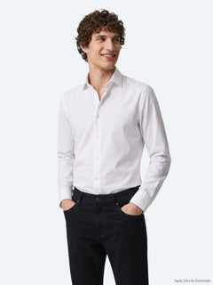 Beyaz Düz Slim Fit Uzun Dokuma Klasik %100 Pamuk Gömlek