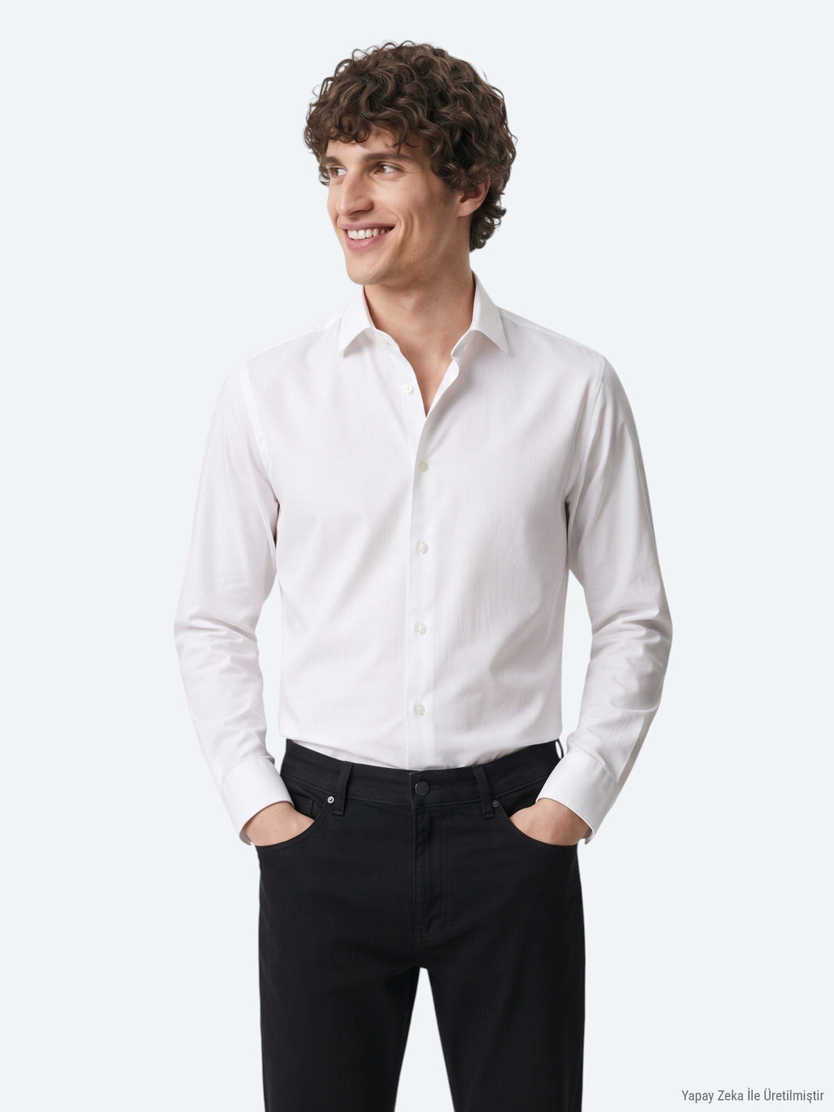 Beyaz Düz Slim Fit Uzun Dokuma Klasik %100 Pamuk Gömlek