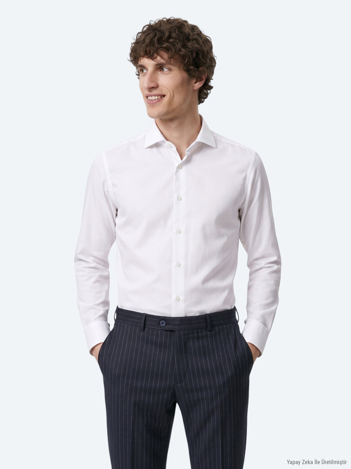 Beyaz Slim Fit Uzun Dokuma Klasik %100 Pamuk Gömlek