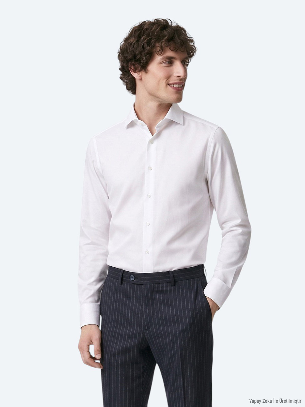 Beyaz Slim Fit Uzun Dokuma Klasik %100 Pamuk Gömlek