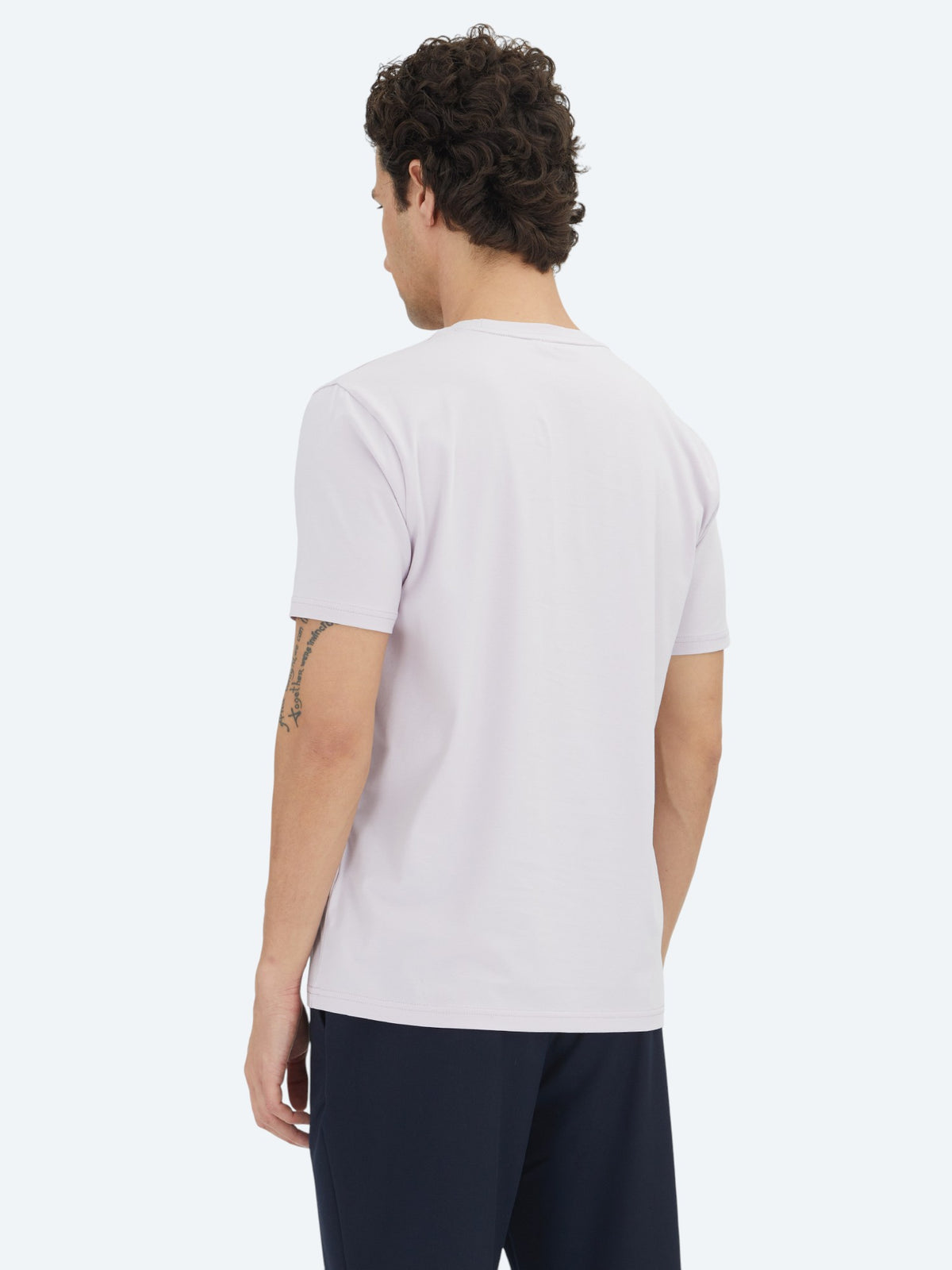 Lila Düz Bisiklet Yaka Pamuk Karışımlı T-Shirt