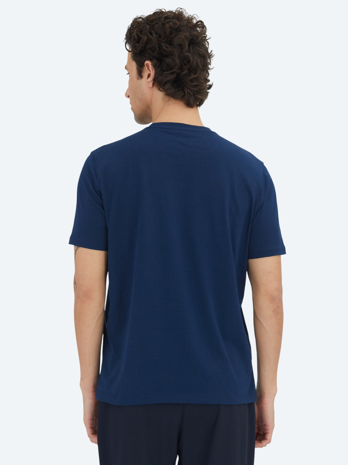 Lacivert Düz Bisiklet Yaka %100 Pamuk T-Shirt