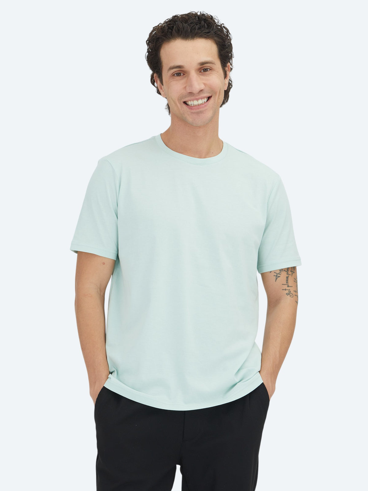 Açık Yeşil Düz Bisiklet Yaka %100 Pamuk T-Shirt