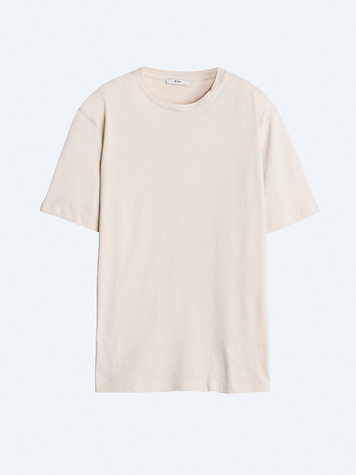 Bej Düz Bisiklet Yaka %100 Pamuk T-Shirt