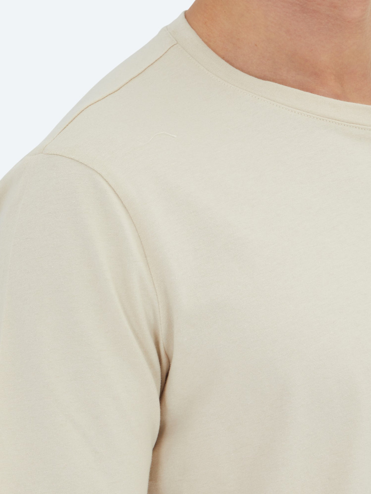 Bej Düz Bisiklet Yaka %100 Pamuk T-Shirt