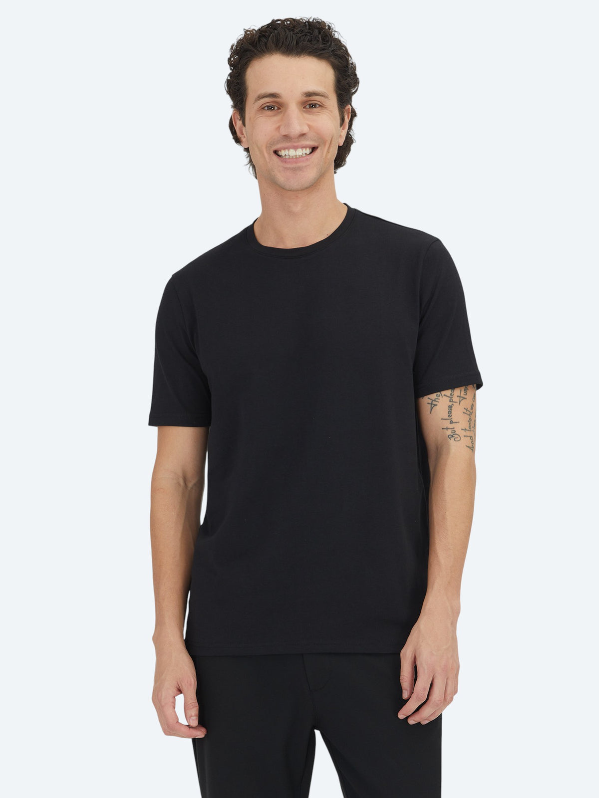 Siyah Düz Bisiklet Yaka %100 Pamuk T-Shirt