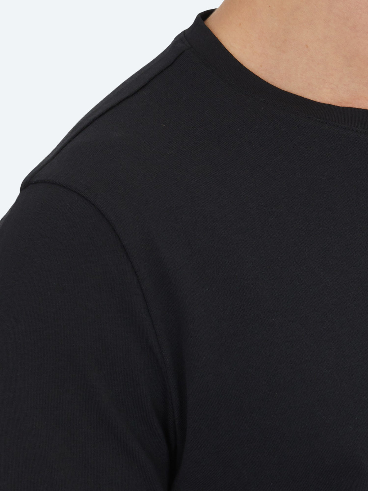 Siyah Düz Bisiklet Yaka %100 Pamuk T-Shirt