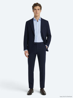 Lacivert Düz Modern Fit Pamuk Karışımlı Takım Elbise