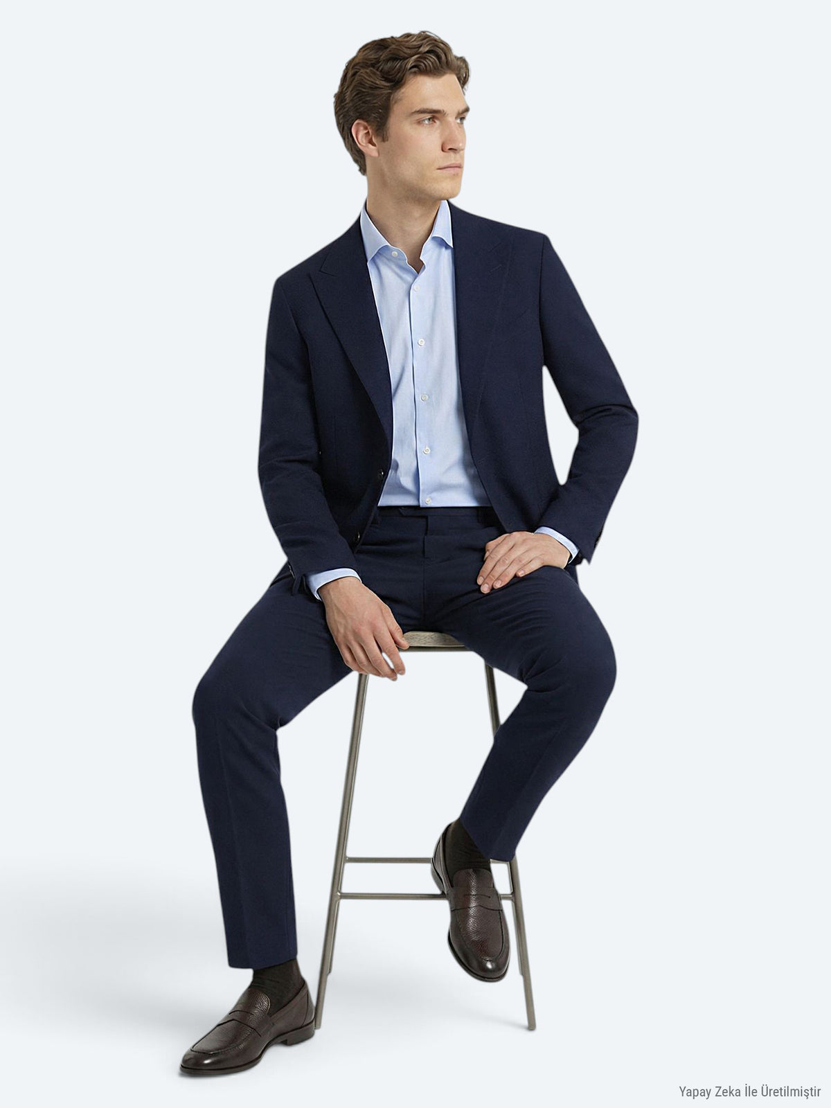 Lacivert Düz Modern Fit Pamuk Karışımlı Takım Elbise