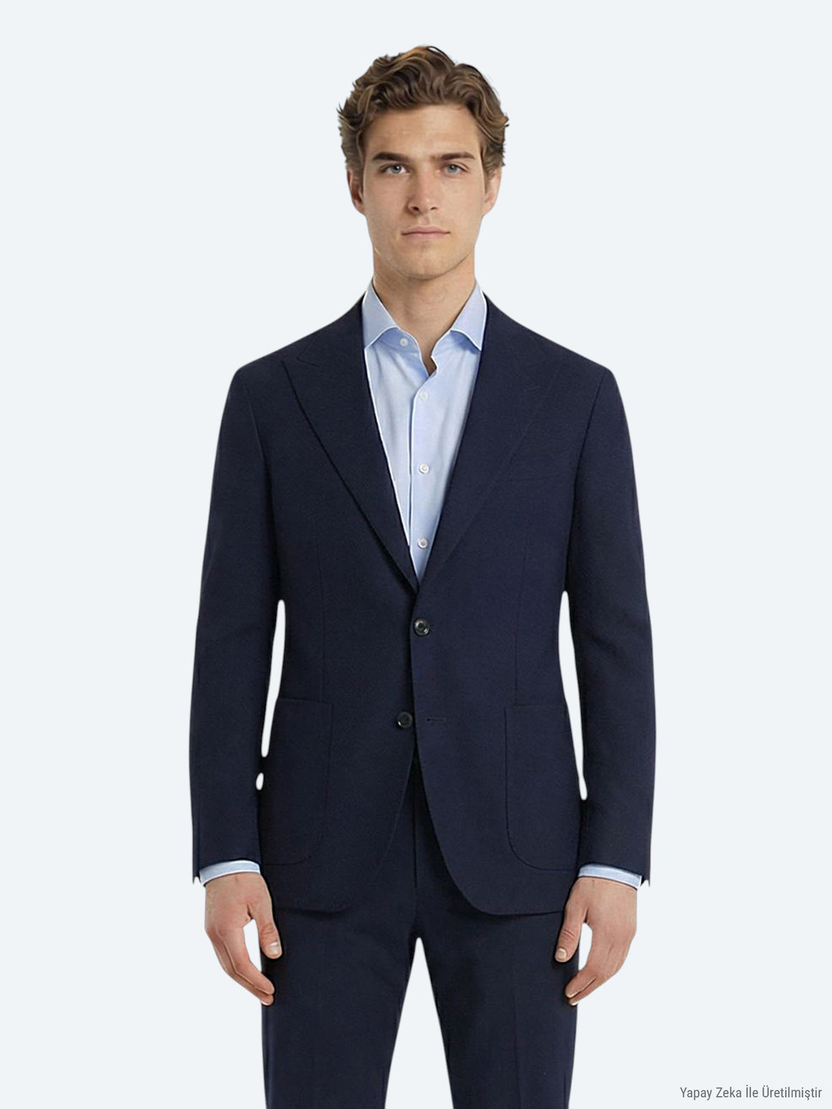 Lacivert Düz Modern Fit Pamuk Karışımlı Takım Elbise