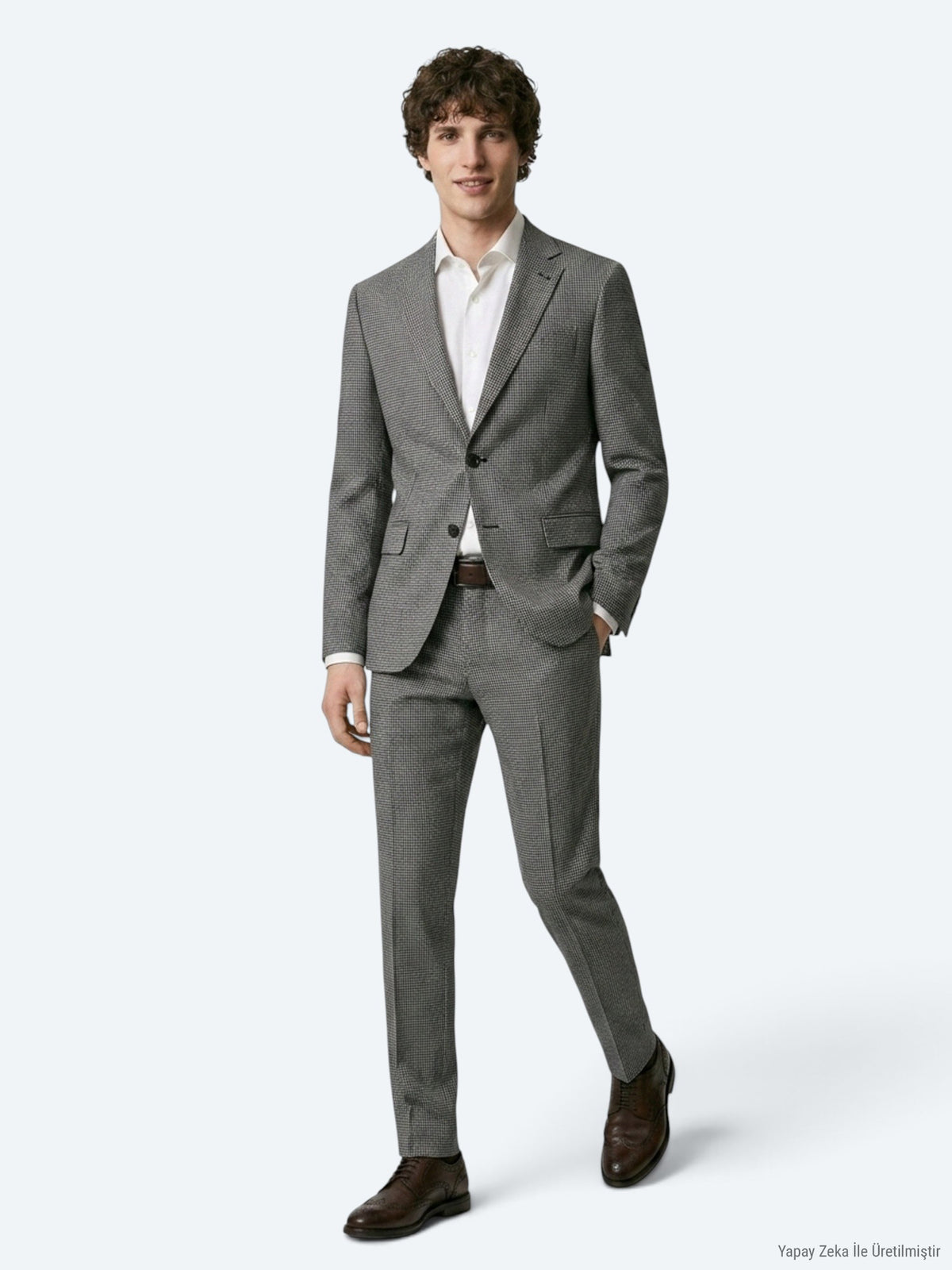 Açık Kahve Modern Fit Yün Karışımlı Takım Elbise