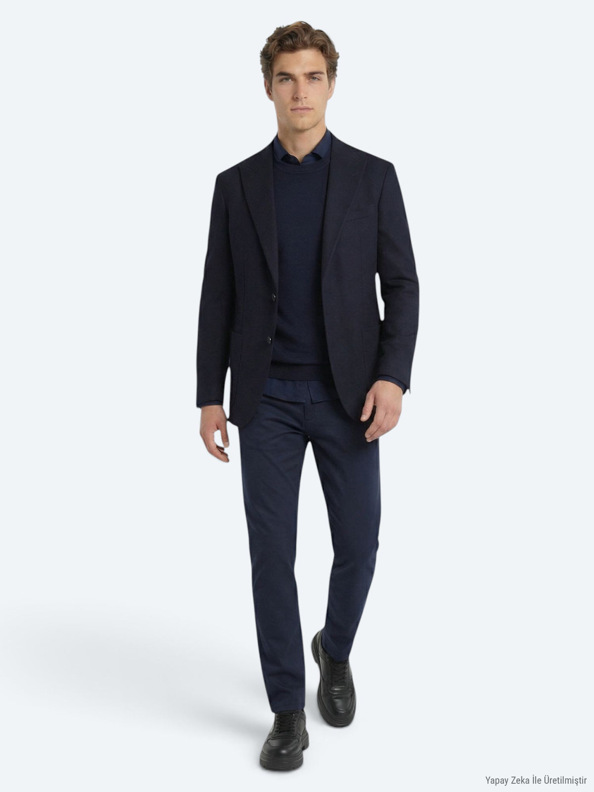 Lacivert Modern Fit Pamuk Karışımlı Ceket