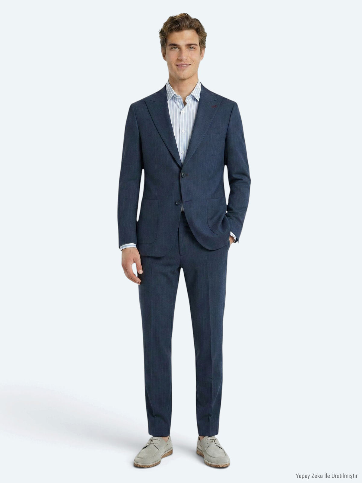 Mavi Çizgili Comfort Fit Takım Elbise