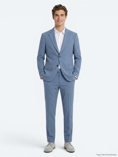 Mavi Çizgili Modern Fit Takım Elbise