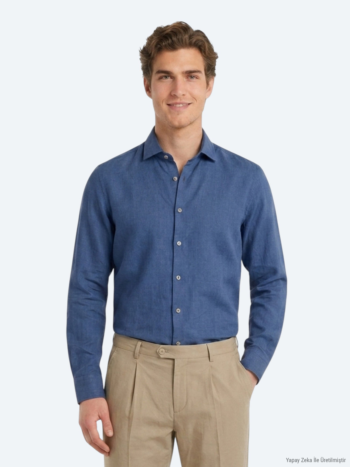 İndigo Düz Regular Fit Uzun Dokuma Casual Pamuk Karışımlı Gömlek
