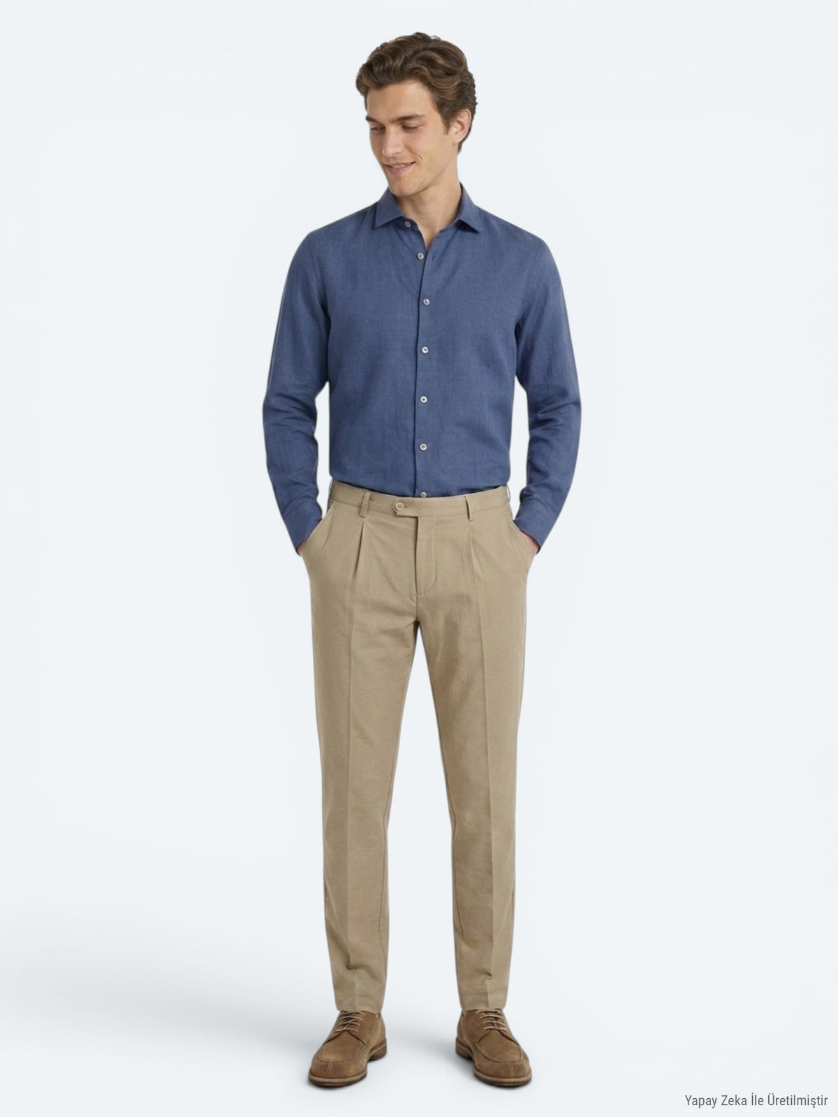 İndigo Düz Regular Fit Uzun Dokuma Casual Pamuk Karışımlı Gömlek