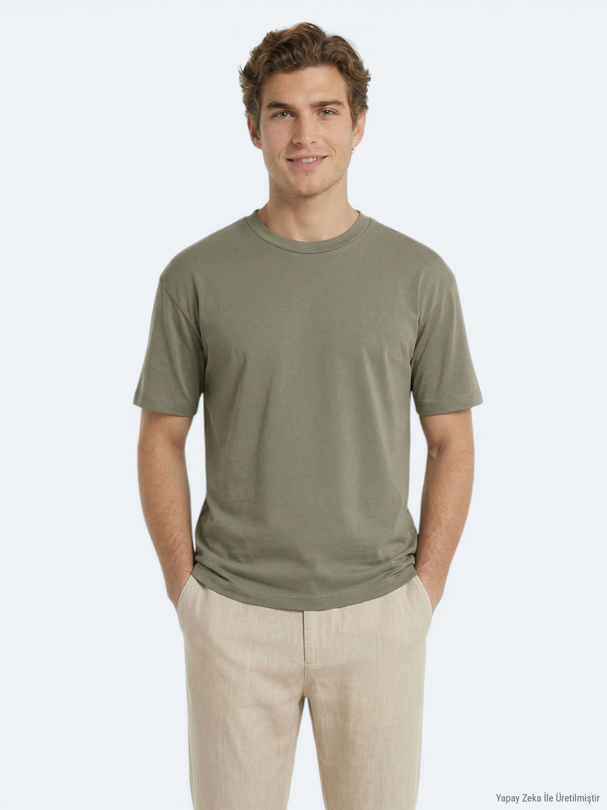 Haki Düz %100 Pamuk T-Shirt