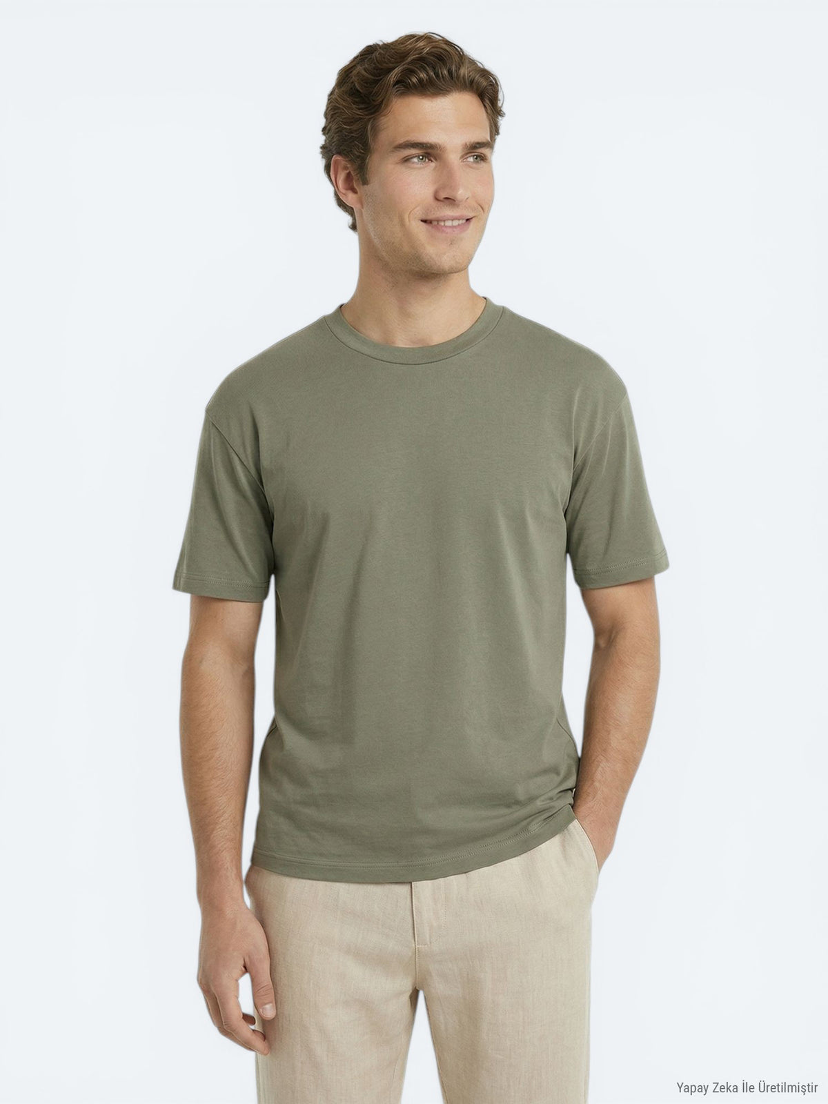 Haki Düz %100 Pamuk T-Shirt