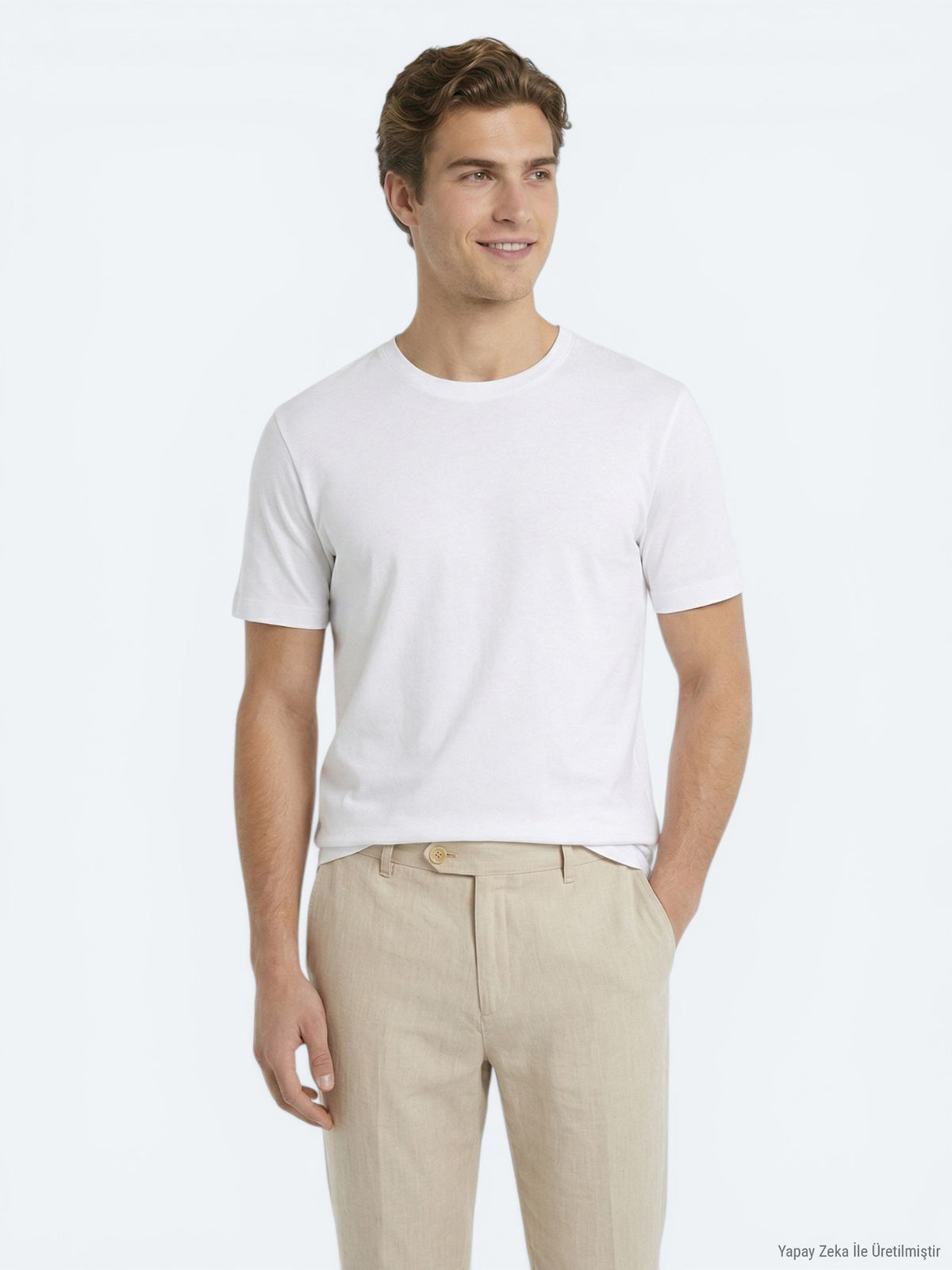 Ekru Düz T-Shirt