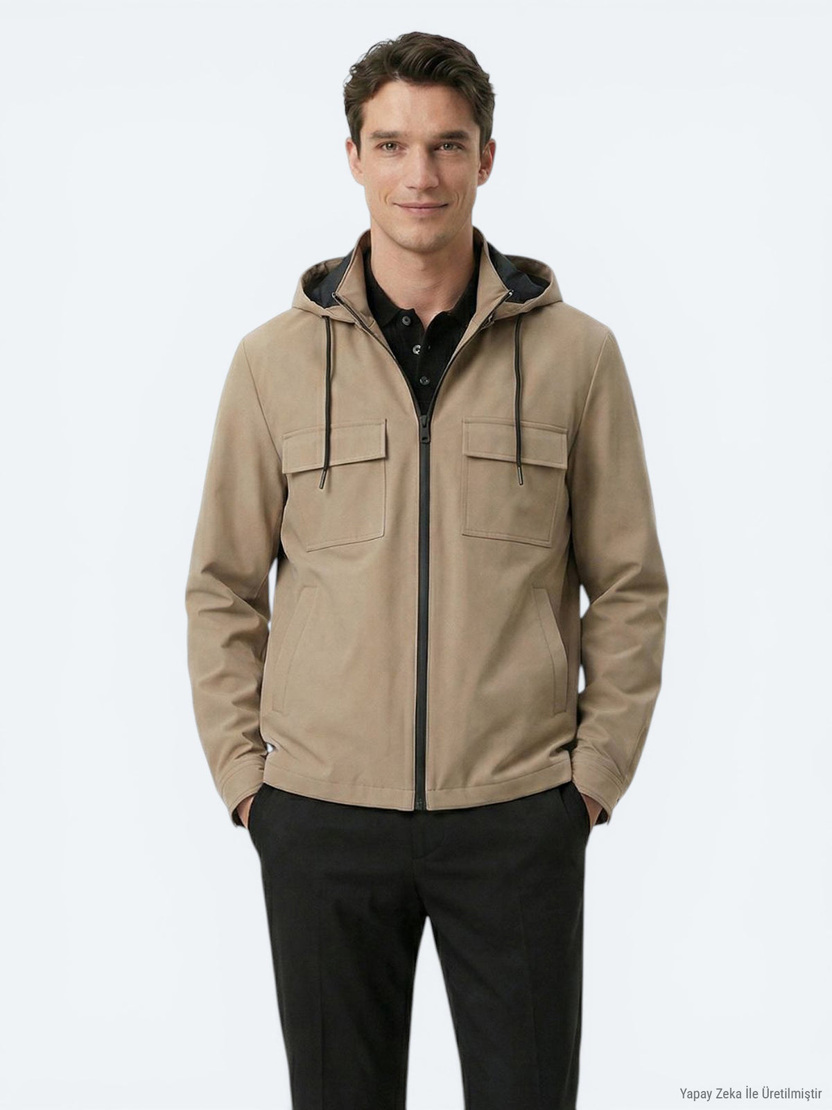 Açık Kahve Regular Fit Kapüşonlu Casual Dokuma Mont