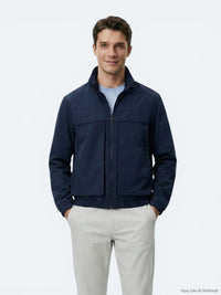 Lacivert Relaxed Fit Dik Yaka Casual Dokuma Mont