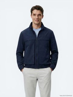 Lacivert Relaxed Fit Dik Yaka Casual Dokuma Mont