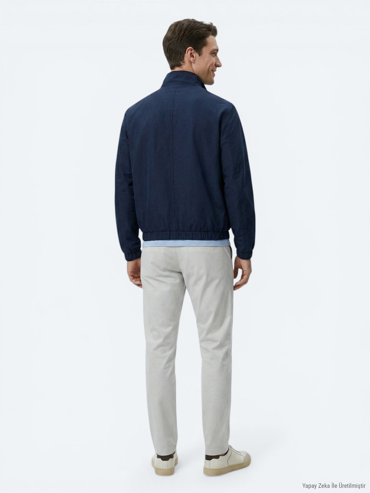 Lacivert Relaxed Fit Dik Yaka Casual Dokuma Mont