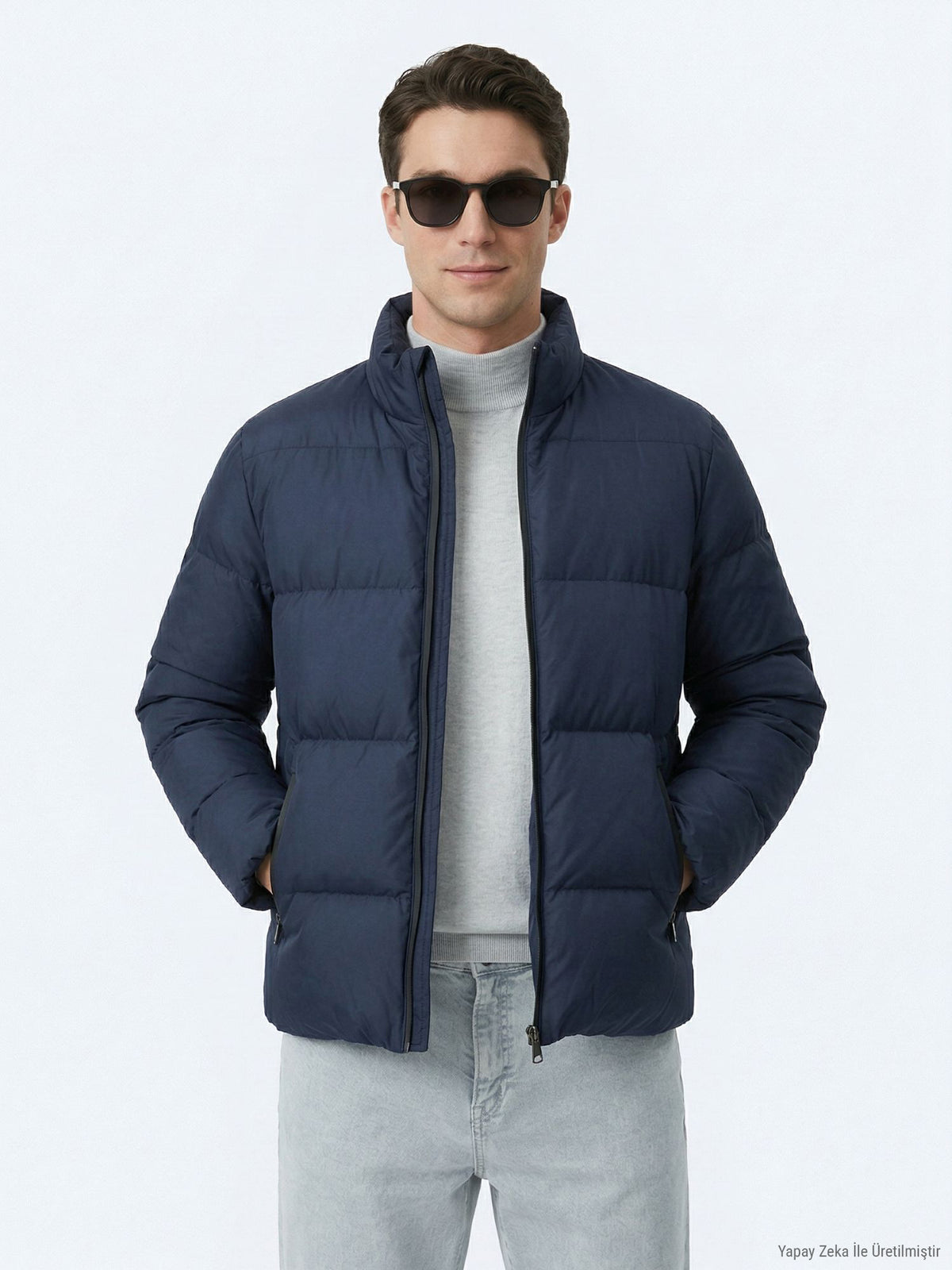 Lacivert Regular Fit Dik Yaka Dokuma Mont