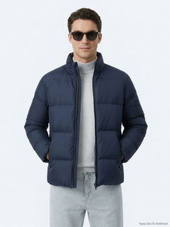 Lacivert Regular Fit Dik Yaka Dokuma Mont