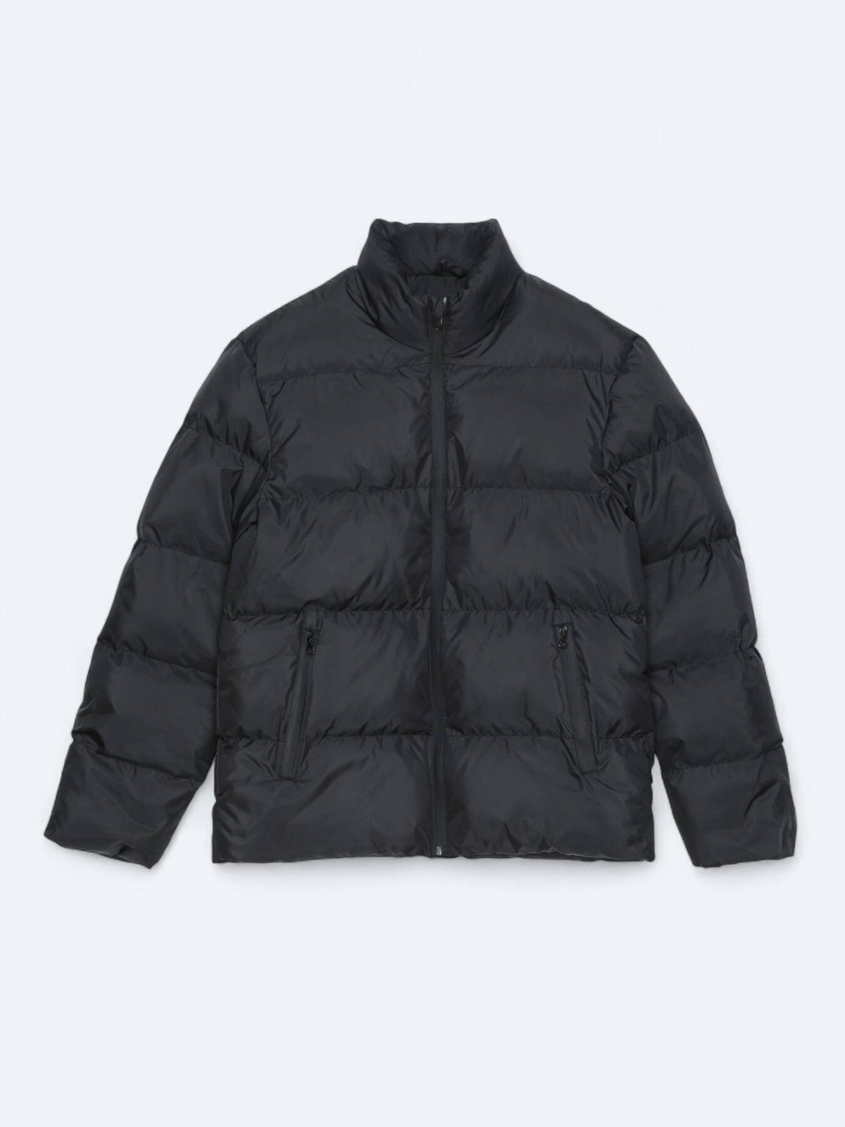 Siyah Regular Fit Dik Yaka Dokuma Mont