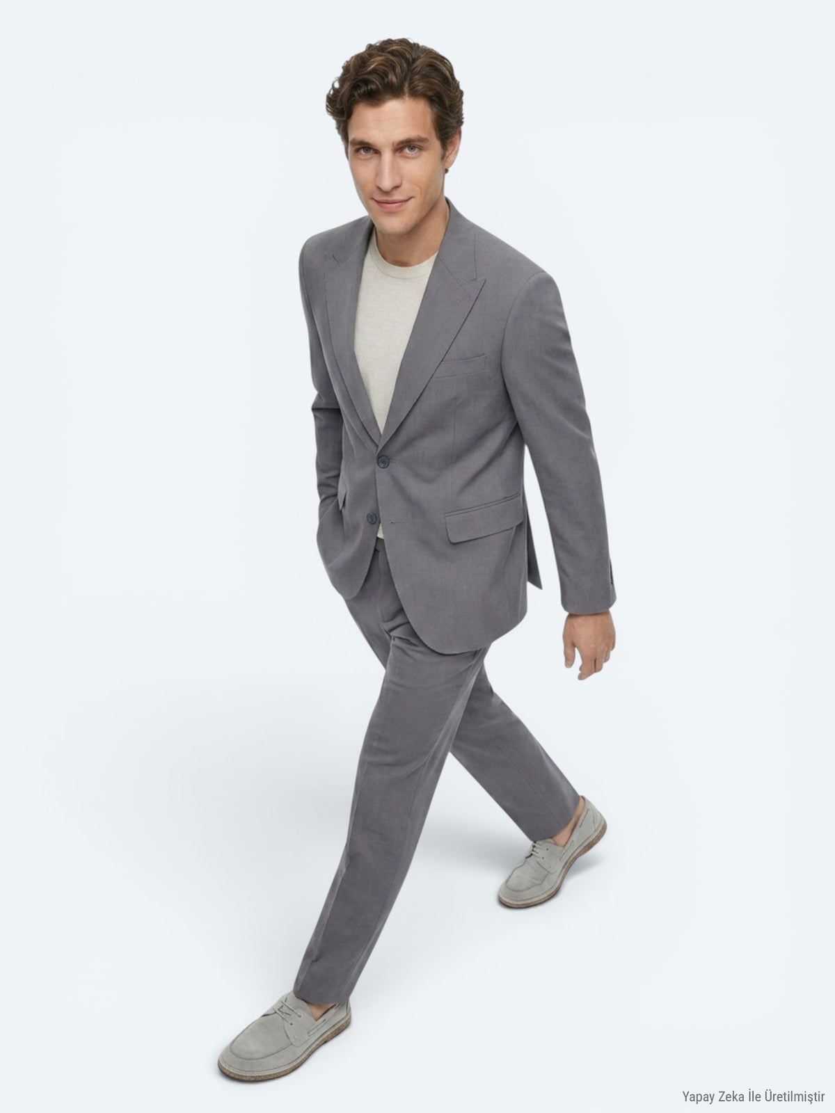 Gri Düz Modern Fit Takım Elbise