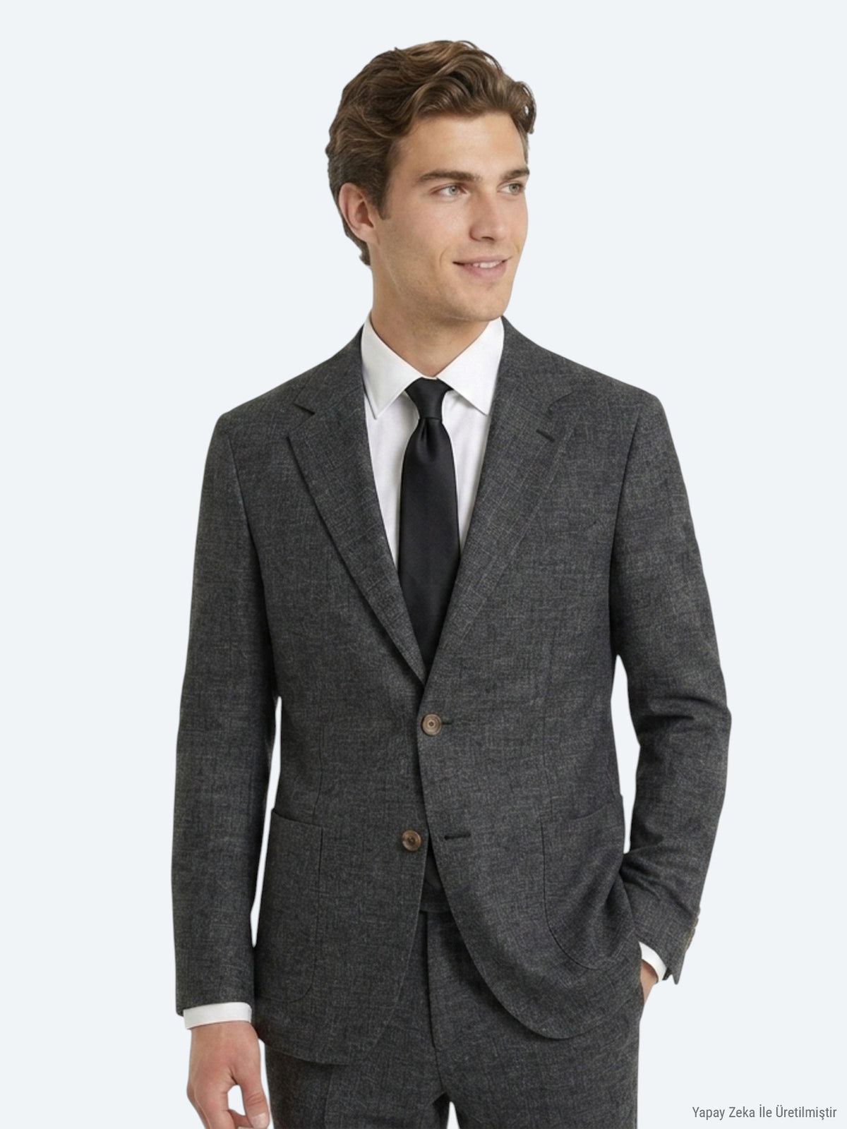 Siyah Desenli Modern Fit Keten Karışımlı Takım Elbise