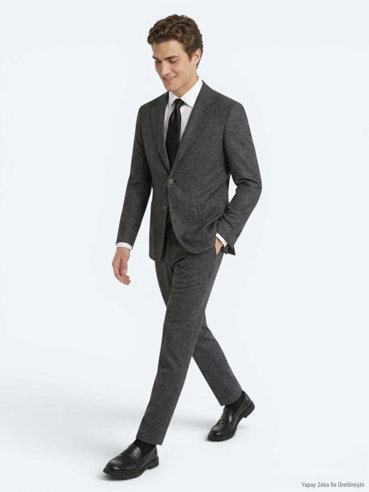Siyah Desenli Modern Fit Keten Karışımlı Takım Elbise