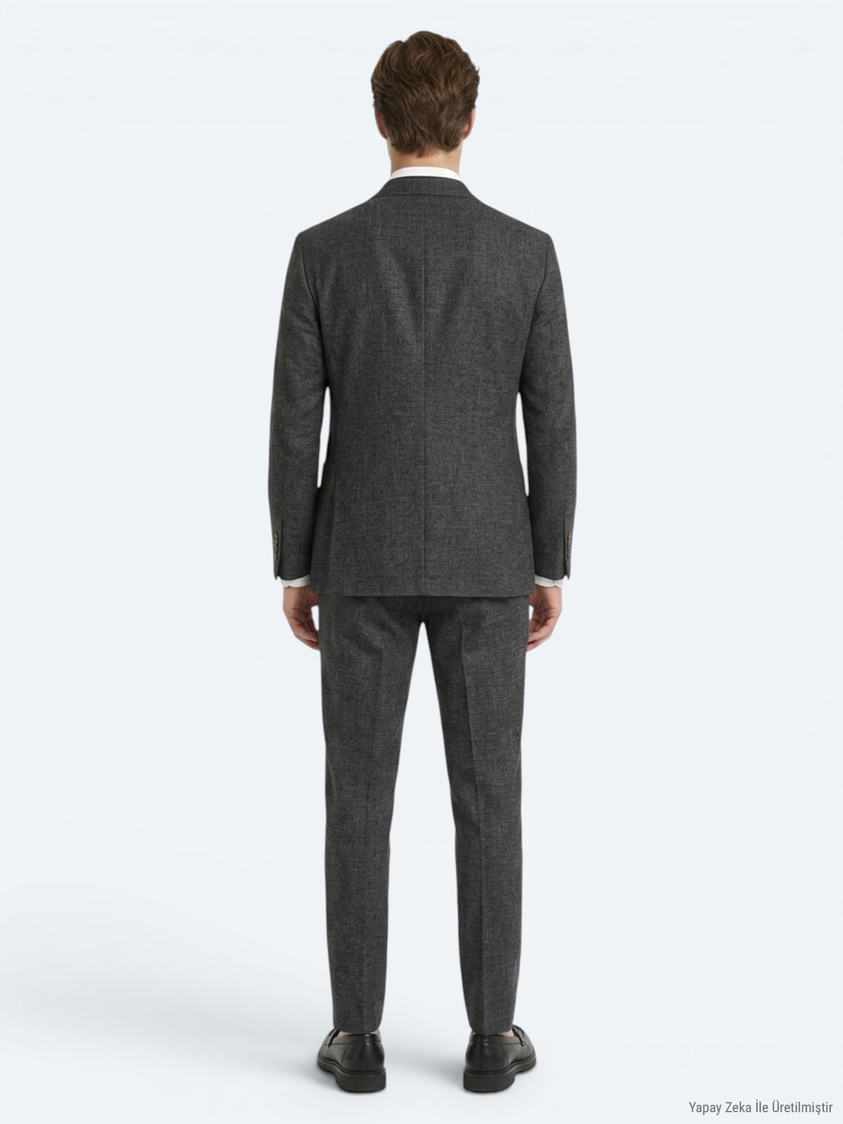 Siyah Desenli Modern Fit Keten Karışımlı Takım Elbise