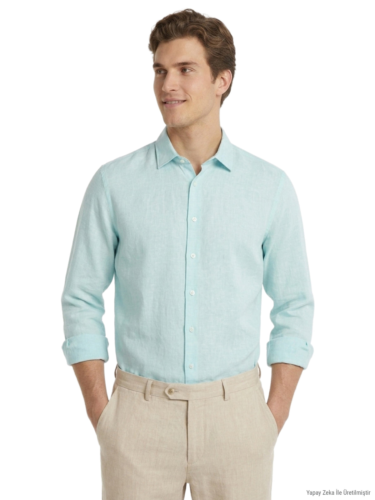 Mint Düz Regular Fit Uzun Dokuma Casual Gömlek