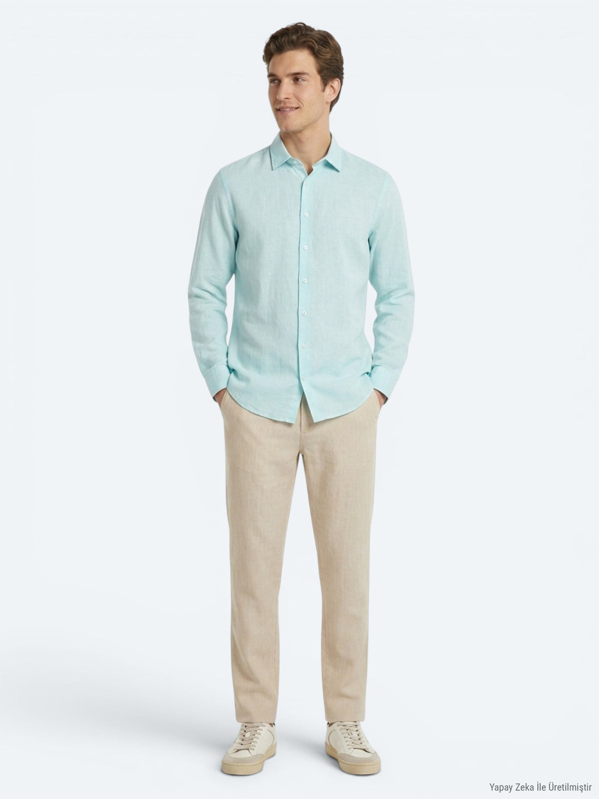 Mint Düz Regular Fit Uzun Dokuma Casual Gömlek