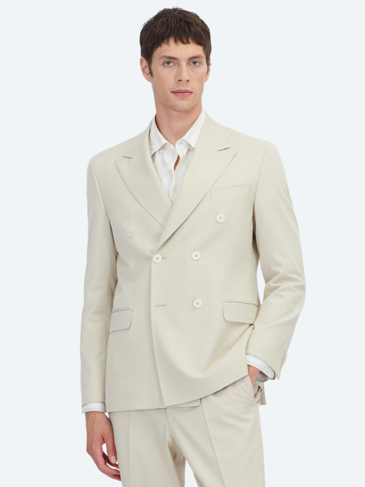 Bej Düz Modern Fit Takım Elbise