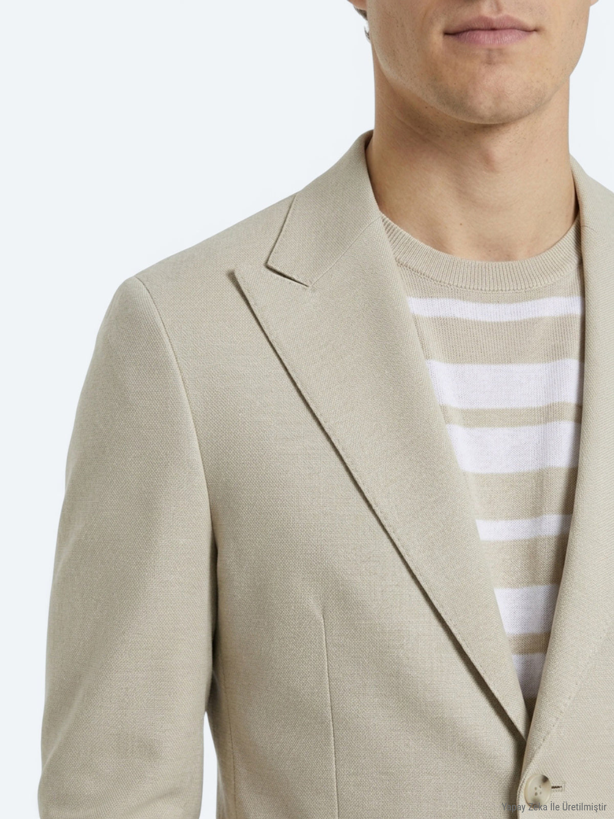Bej Düz Modern Fit Pamuk Karışımlı Örme Ceket