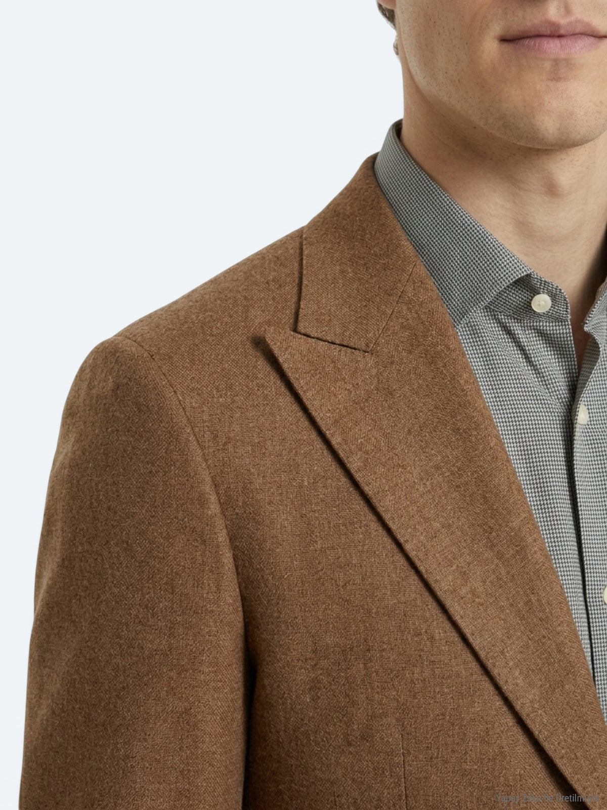 Kahverengi Desenli Modern Fit Keten Karışımlı Ceket